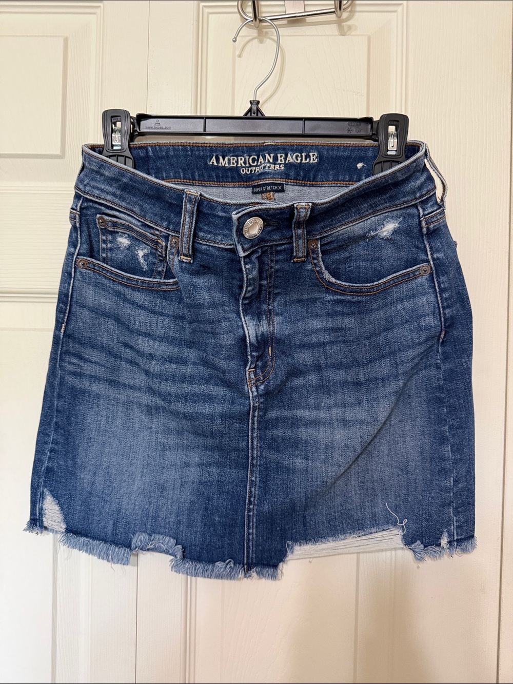American Eagle Outfitters Dark Blue Distressed Denim Mini Skirt